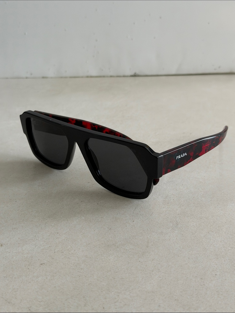 Prada Tortoiseshell Red and Black Sunglasses Temple